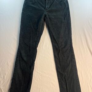 LOFT Curvy Straight Corduroy Pants Size 26/2 Dark Green Stretch Mid Rise